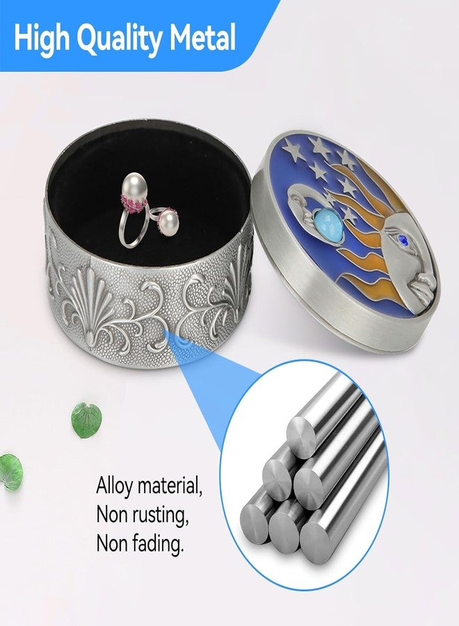 Moncer Vintage Round Jewelry Star Moon Pattern Small Trinket Storage Organizer Box Alloy Chest Ring Case Treasure Box Keepsake (Tin Color) - Image 4